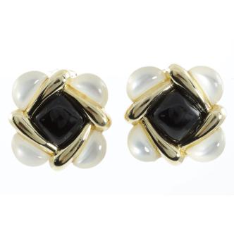 Shell & Onyx Earrings 18ct Gold