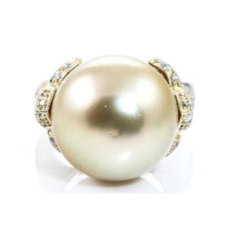 14mm Golden South Sea Pearl & Diamond Ring