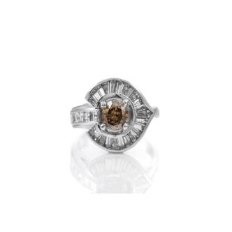 2.11ct Cognac & White Diamond Platinum Ring