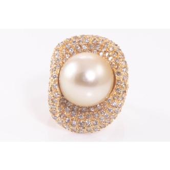 14.0mm Golden Pearl & Diamond Dress Ring