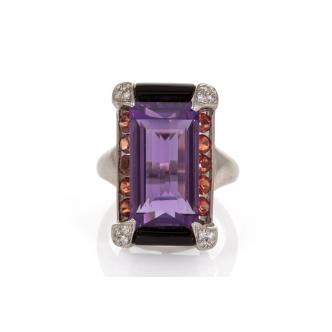 10.26ct Amethyst, Onyx and Diamond Ring