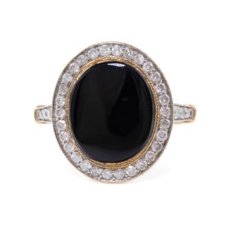 Oval Cabochon Cut Onyx & Diamond ring