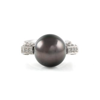 12.8mm Tahitian Pearl and Diamond Ring