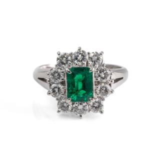 0.70ct Emerald and 0.82ct Diamond Ring