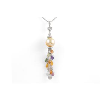 11.5mm Pearl, Sapphire & Diamond Pendant