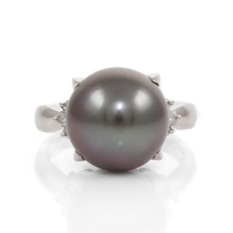 12.2mm Tahitian Pearl and Diamond Ring