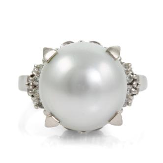 12.8mm South Sea Pearl & Diamond Ring