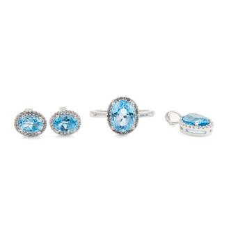 Blue Topaz Ring, Earring & Pendant Set