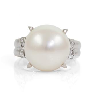 14.5mm South Sea Pearl & 0.46ct Diamond Ring