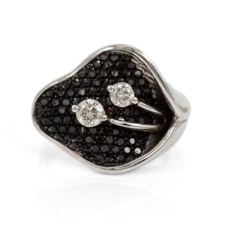 1.56ct Black & White Diamond Flower Ring