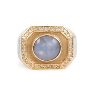 7.48ct Star Sapphire & Diamond Mens Ring