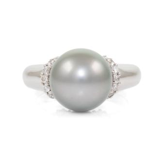 11.4mm Tahitian Pearl and Diamond Ring