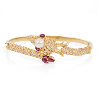 Pearl, Ruby and Diamond Dragon Bangle