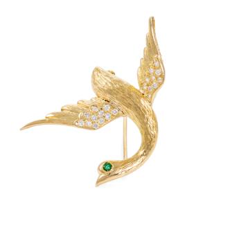 Emerald and Diamond Swan Brooch