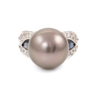 13.9mm Tahitian Pearl & Diamond Ring