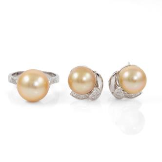 Golden South Sea Pearl Ring & Earrings