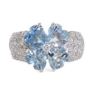 2.34ct Aquamarine and Diamond Flower Ring
