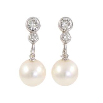 9.0mm Akoya Pearl and Diamond Earrings