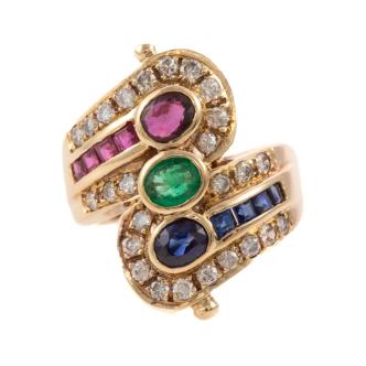 Mixed Gemstones and Diamond Ring