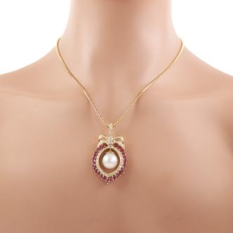 12.8mm Pearl, Ruby & Diamond Pendant