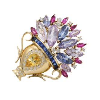 10.39ct Sapphire, Ruby & Diamond Brooch