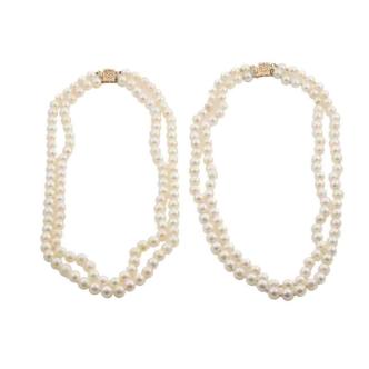 Set of 2 Akoya Pearl Double-row Necklaces