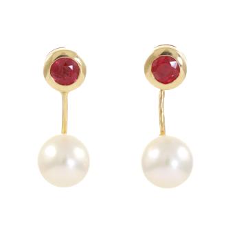 Ruby and Pearl Detachable Earrings