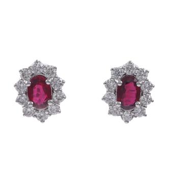 Thai Ruby and Diamond Cluster Earrings
