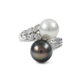 South Sea Pearl & Tahitian Pearl Diamond Ring